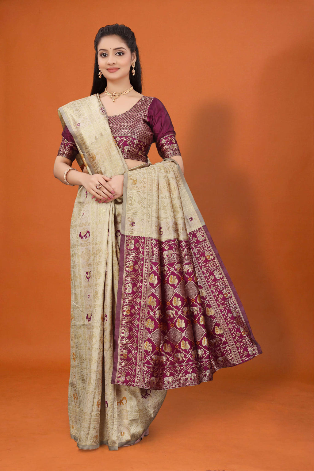 Designer Banarasi Silk Saree for Women | Traditional Motif Saree with Zari Work