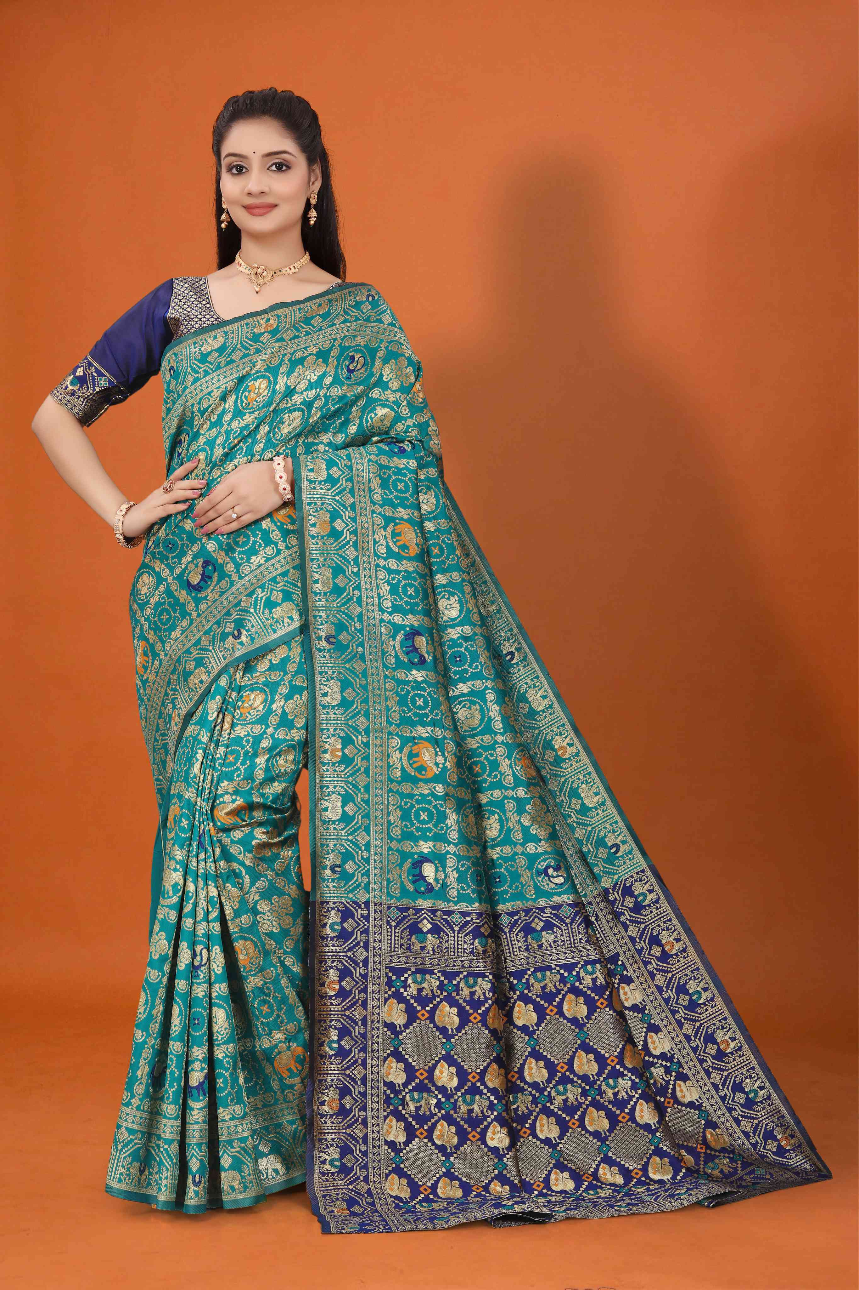 Designer Banarasi Silk Saree for Women | Traditional Motif Saree with Zari Work