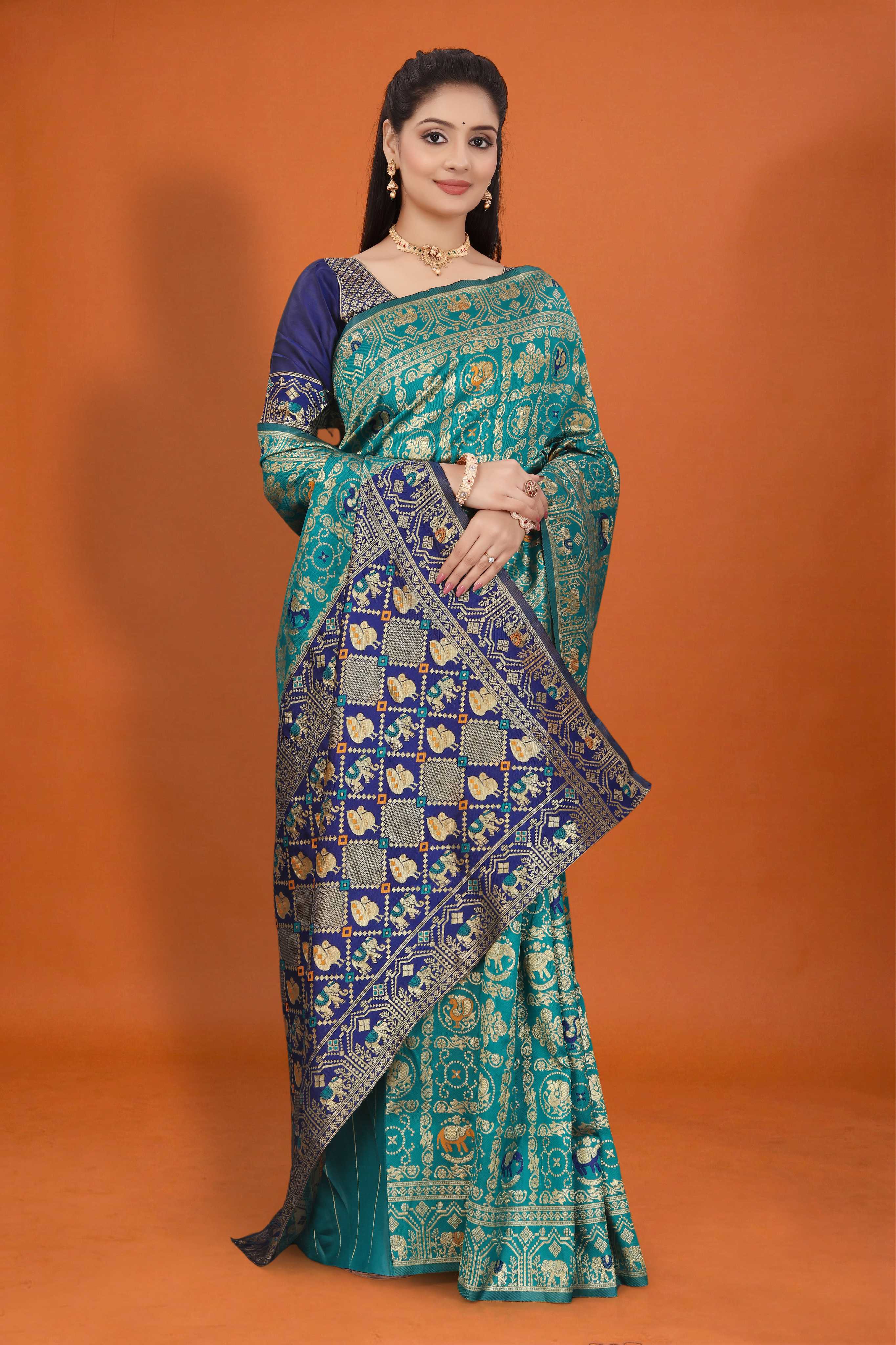 Designer Banarasi Silk Saree for Women | Traditional Motif Saree with Zari Work