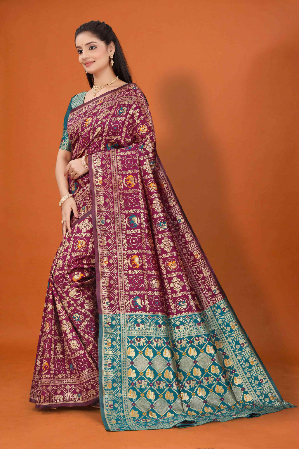 Designer Banarasi Silk Saree for Women | Traditional Motif Saree with Zari Work