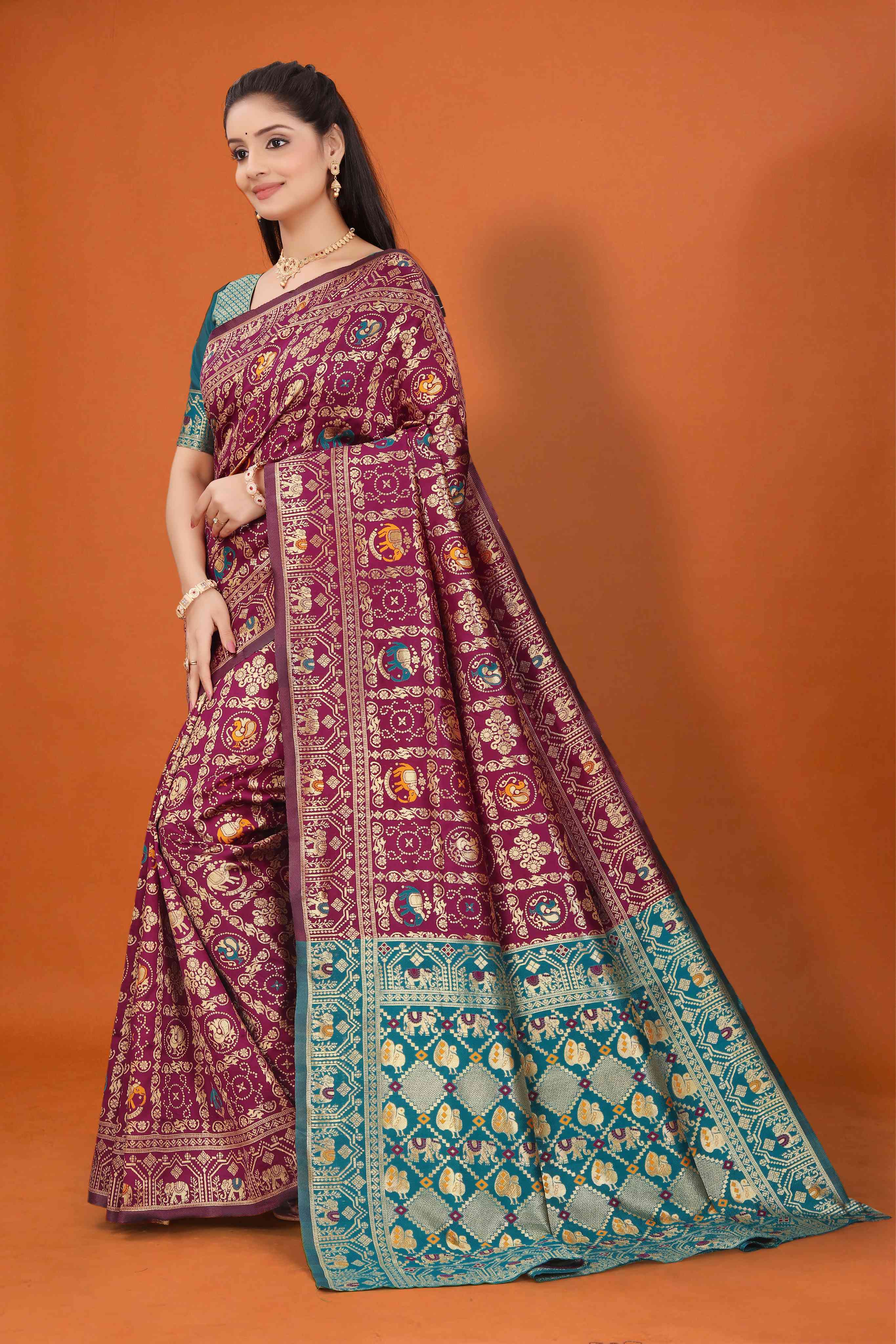 Designer Banarasi Silk Saree for Women | Traditional Motif Saree with Zari Work