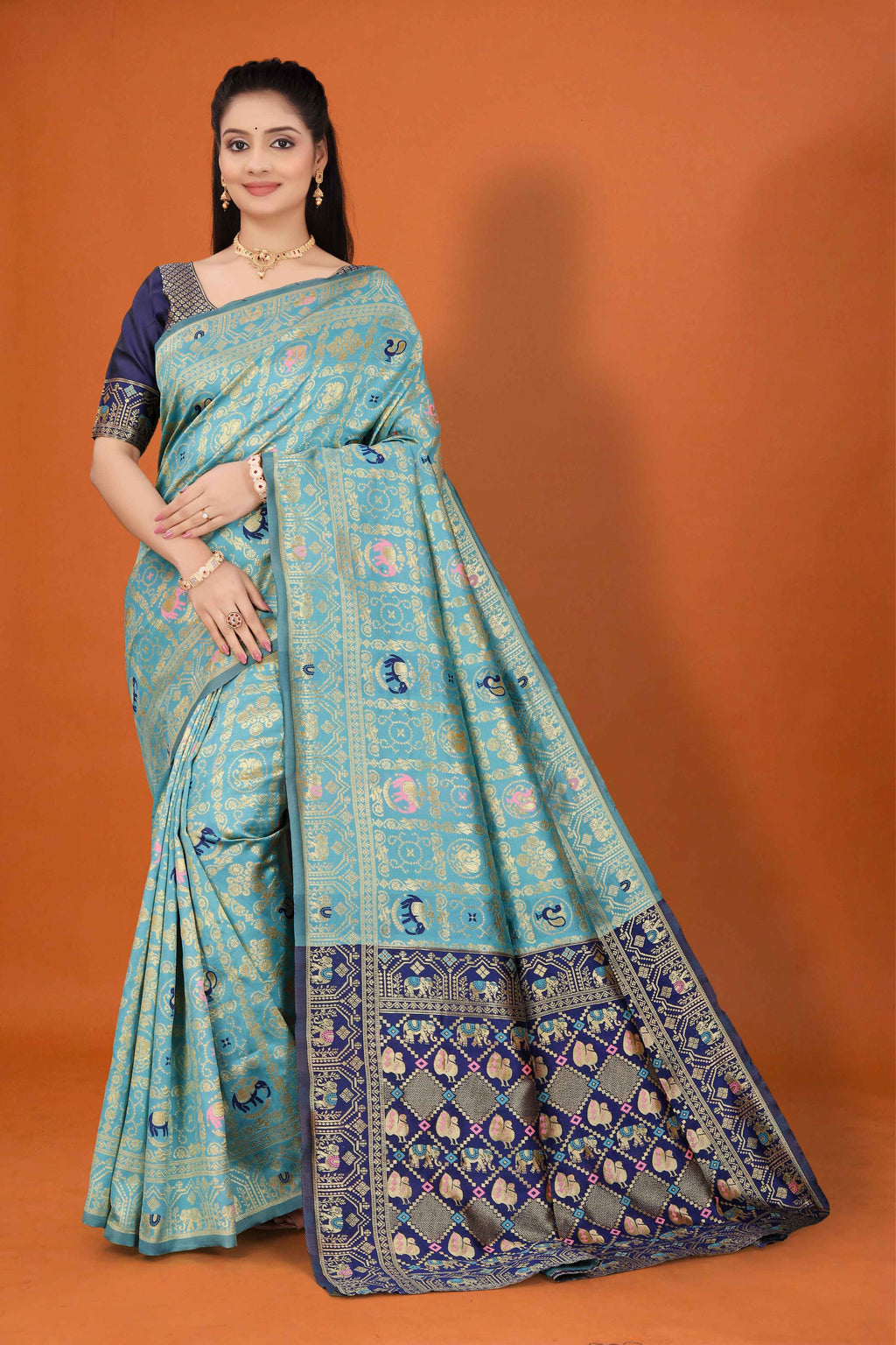 Designer Banarasi Silk Saree for Women | Traditional Motif Saree with Zari Work
