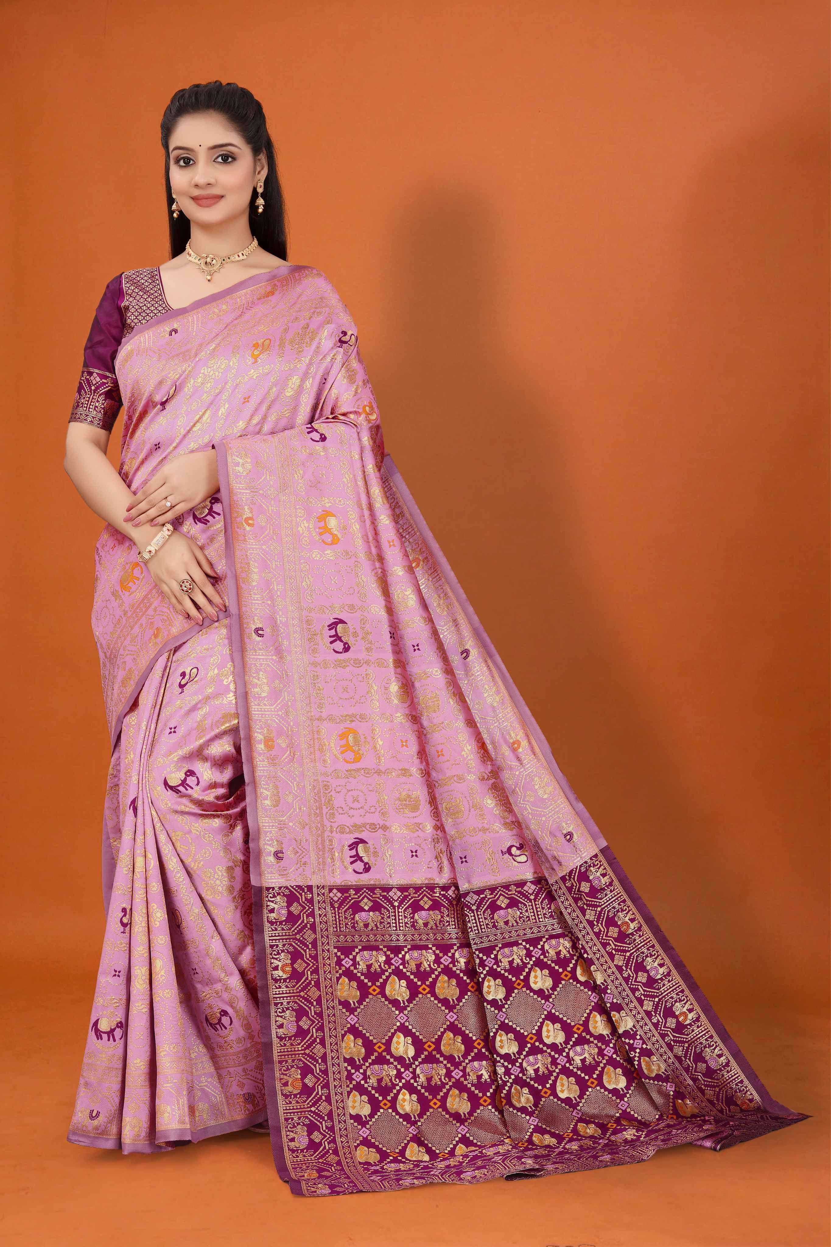 Designer Banarasi Silk Saree for Women | Traditional Motif Saree with Zari Work