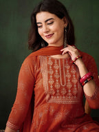 Rust Orange Kurta Set for Women with Dupatta – Festive Ethnic Wear