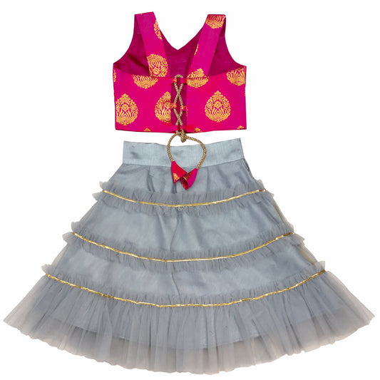 Girls Frill Lehenga Choli and Dupatta Set Party Wear
