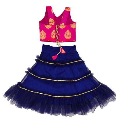 Girls Frill Lehenga Choli and Dupatta Set Party Wear