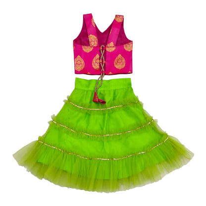 Girls Frill Lehenga Choli and Dupatta Set Party Wear