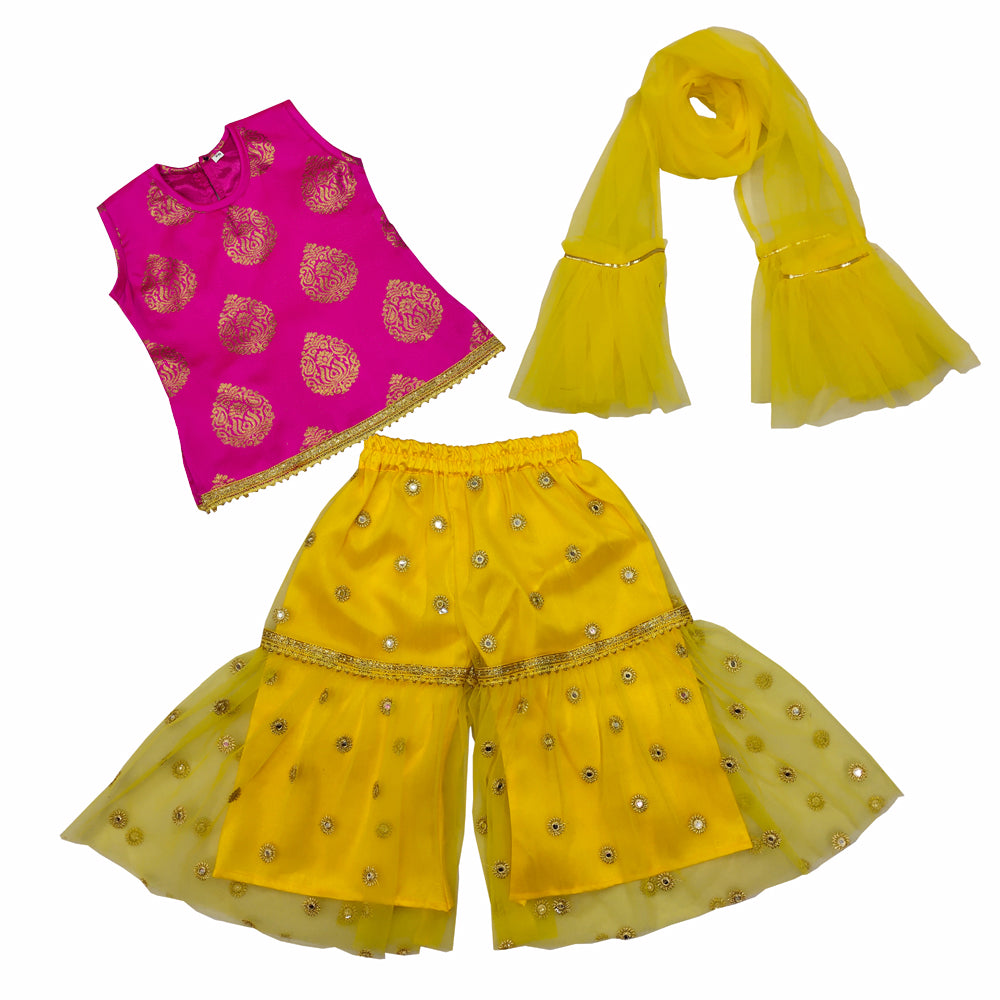 Girls Sharara Suit Dupatta Festive Wedding Ethnic Outfit Kids Party Wear