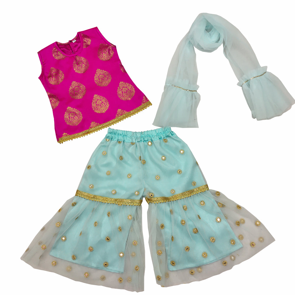 Girls Sharara Suit Dupatta Festive Wedding Ethnic Outfit Kids Party Wear