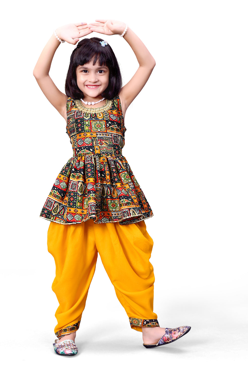 Girls Dhoti Set Peplum Ethnic Outfit for Kids Wedding Party Wear