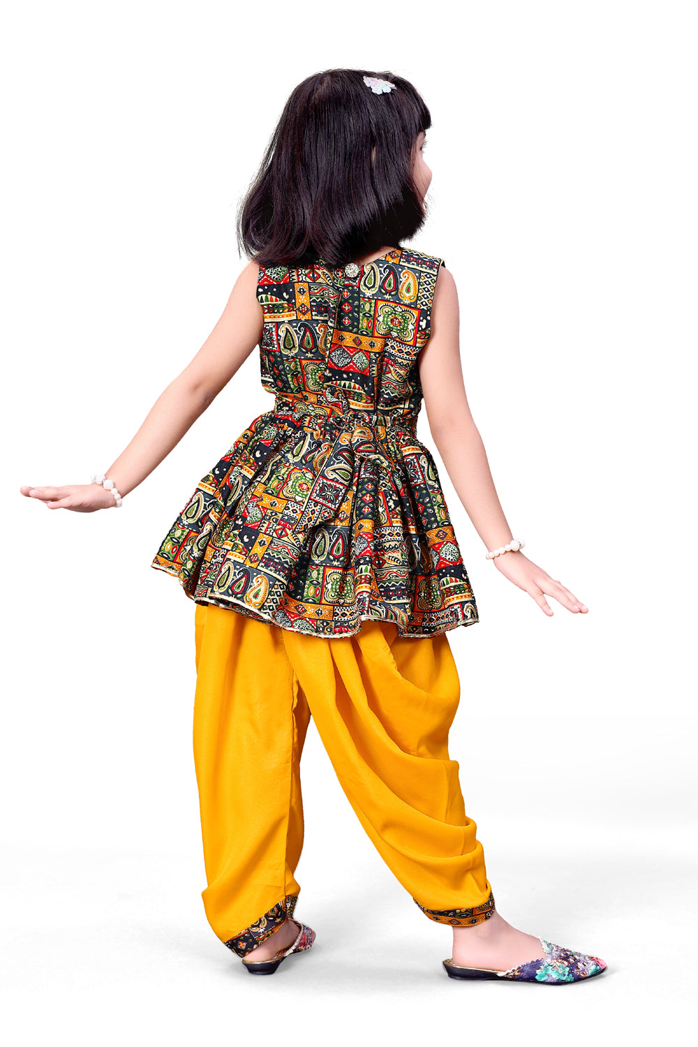 Girls Dhoti Set Peplum Ethnic Outfit for Kids Wedding Party Wear