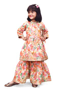 Girls Floral Kurti Sharara Set Beige Brown Festive Ethnic Wear Kids Wedding Outfit