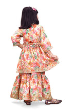 Girls Floral Kurti Sharara Set Beige Brown Festive Ethnic Wear Kids Wedding Outfit