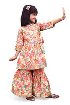 Girls Floral Kurti Sharara Set Beige Brown Festive Ethnic Wear Kids Wedding Outfit