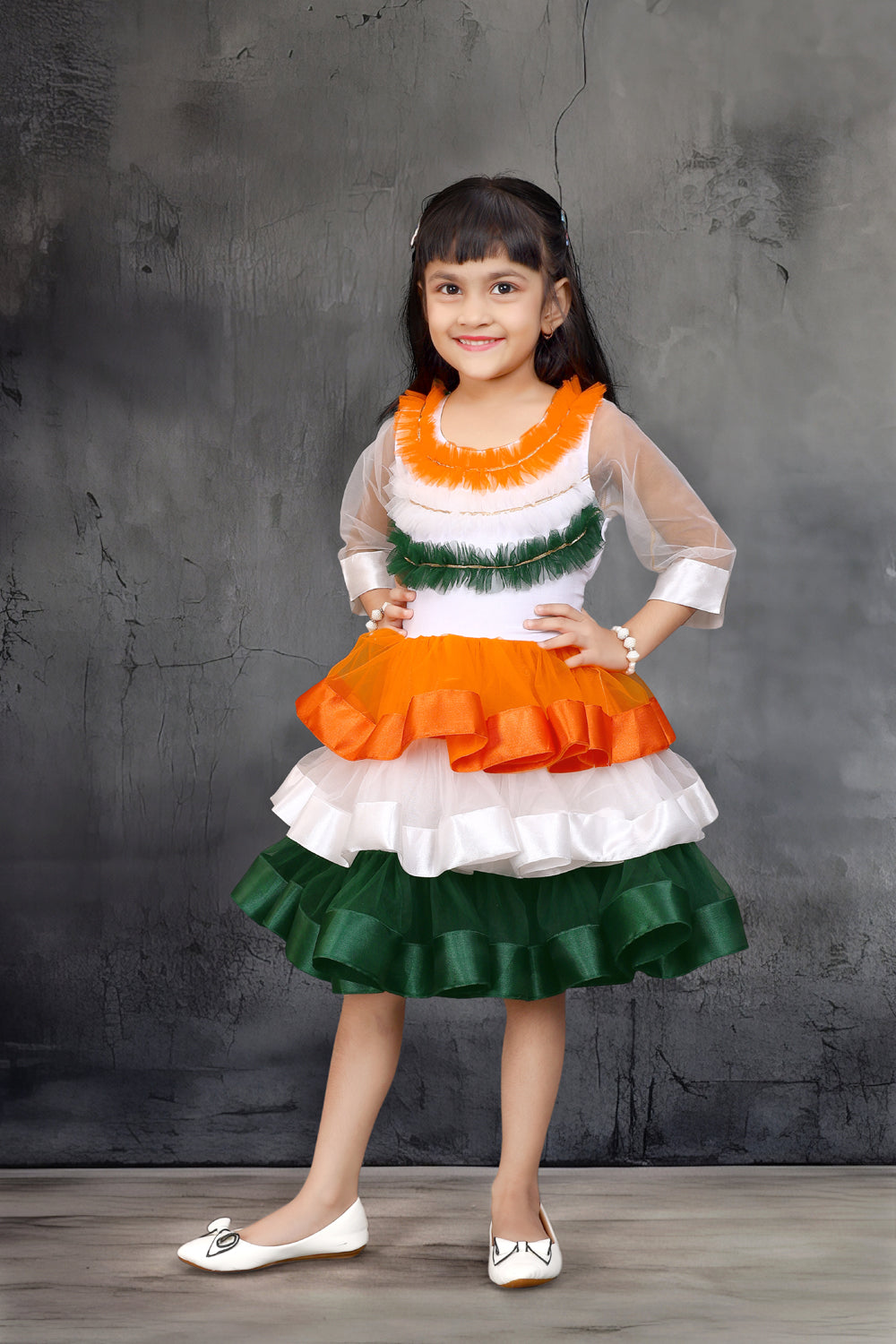 Indian Festive Tricolor Dress for Girls – Knee Length Party Wear