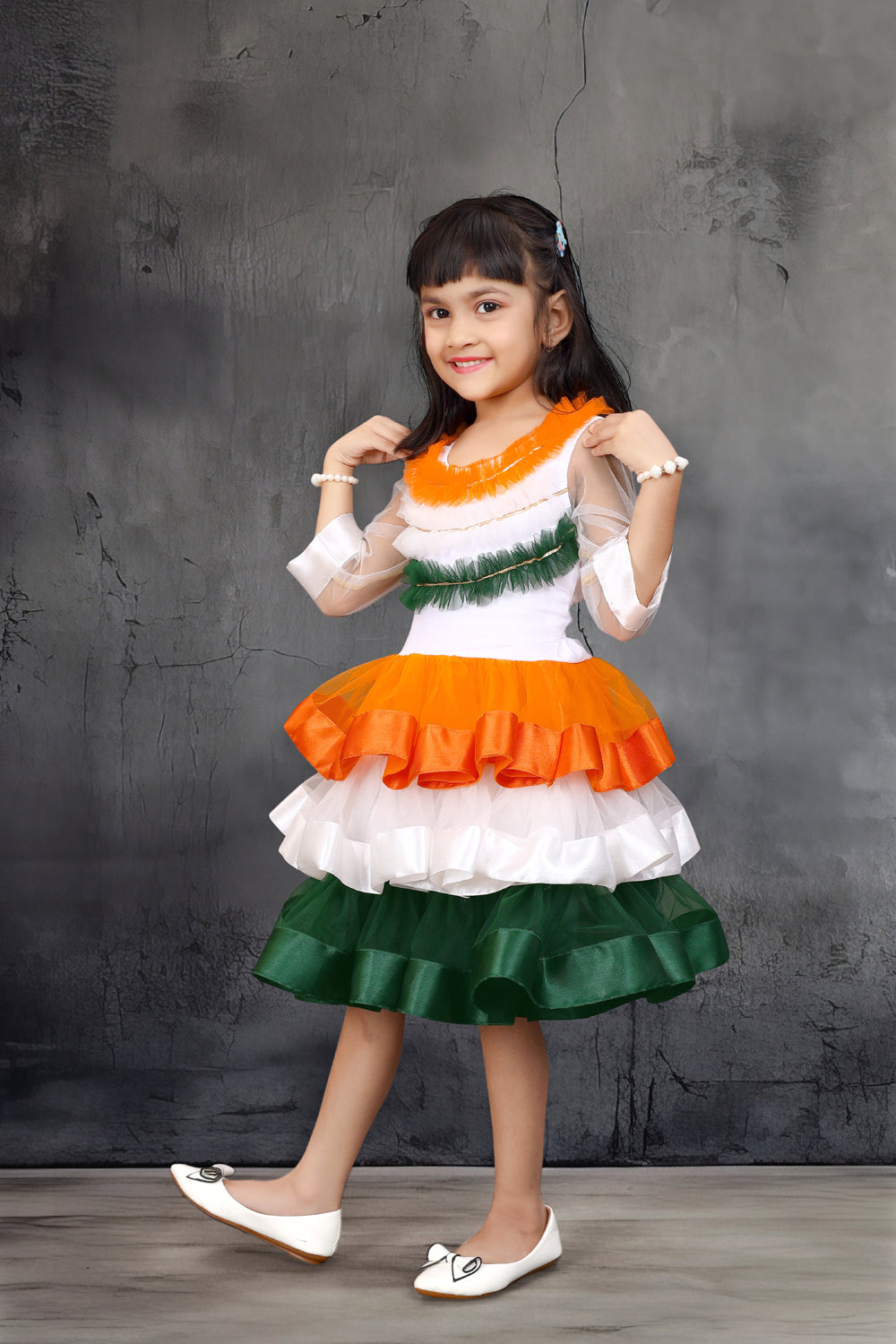 Indian Festive Tricolor Dress for Girls – Knee Length Party Wear