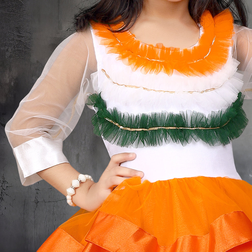 Indian Festive Tricolor Dress for Girls – Knee Length Party Wear