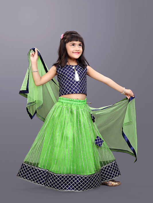 Girls Checkered Lehenga Choli and Dupatta Set