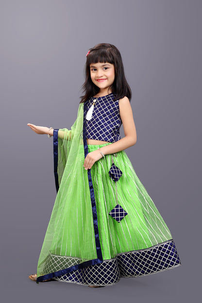 Girls Checkered Lehenga Choli and Dupatta Set