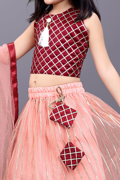 Girls Checkered Lehenga Choli and Dupatta Set