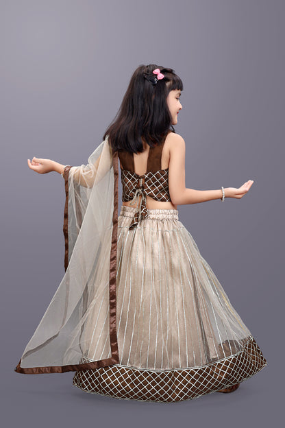 Girls Checkered Lehenga Choli and Dupatta Set