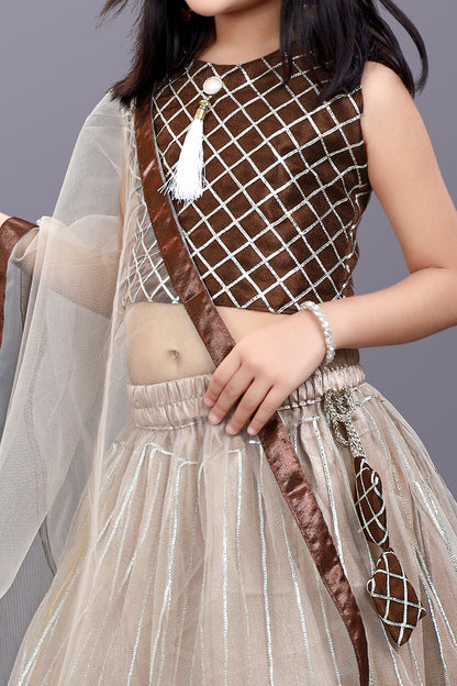 Girls Checkered Lehenga Choli and Dupatta Set