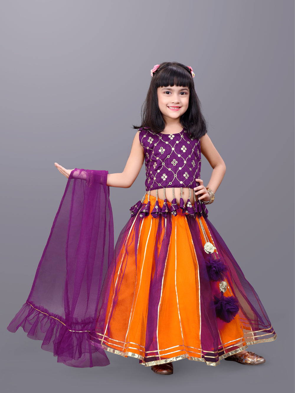 Girls Party Wear Lehenga, Choli and Dupatta Set