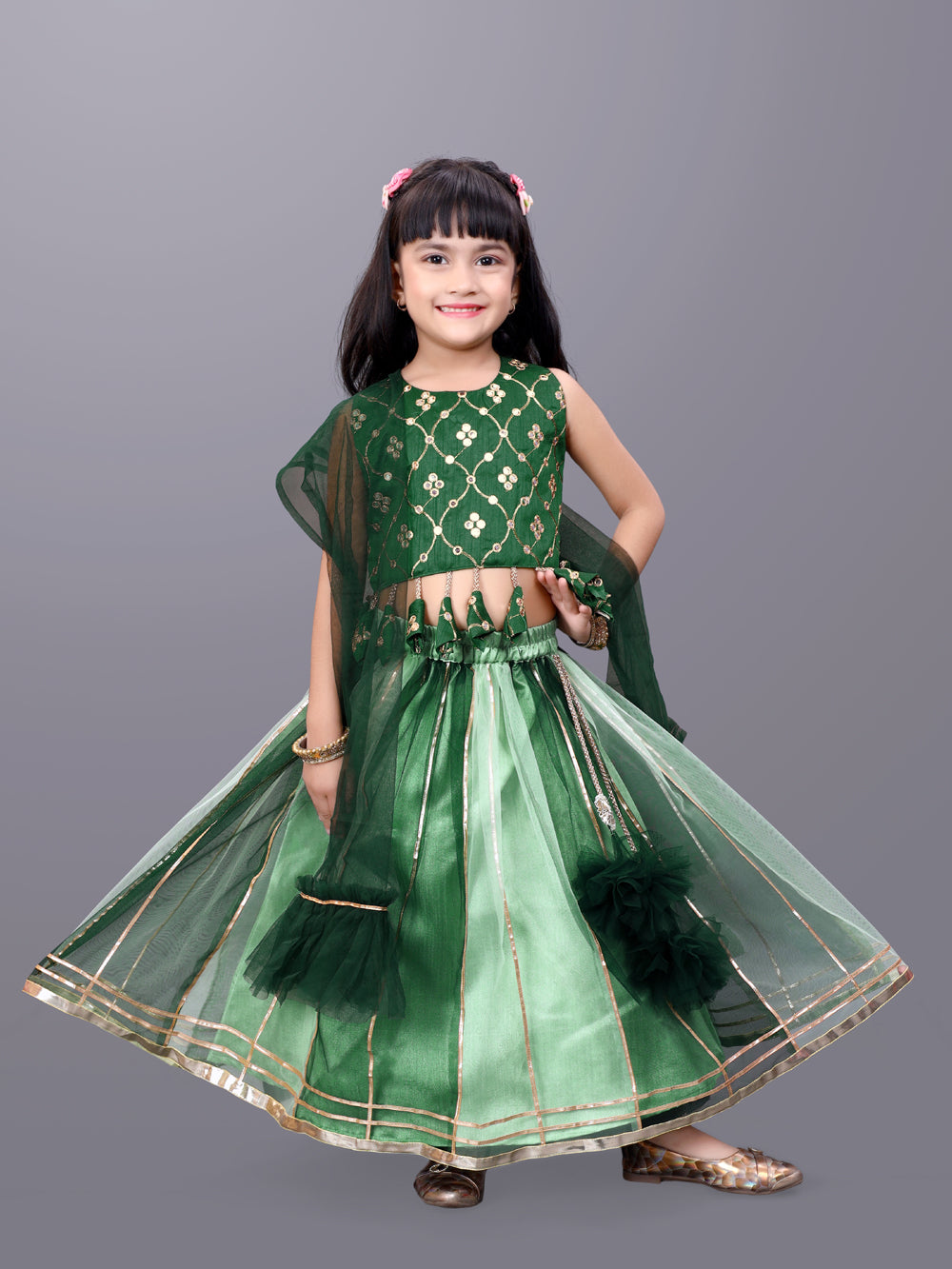 Girls Party Wear Lehenga, Choli and Dupatta Set
