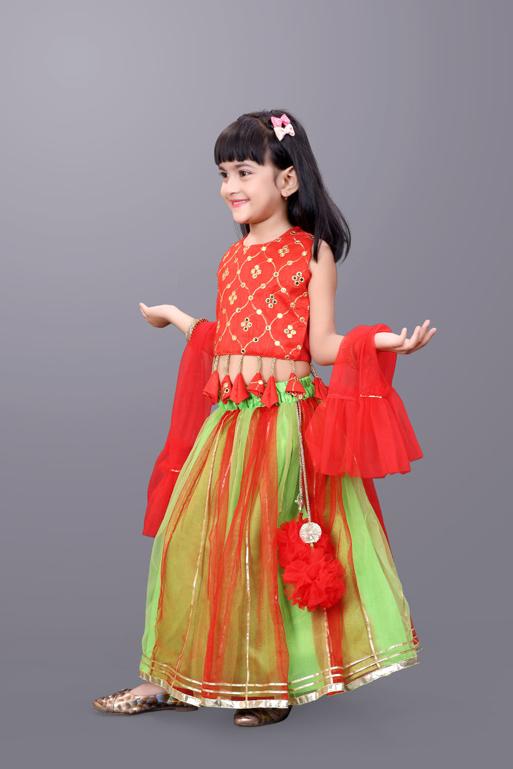 Girls Party Wear Lehenga, Choli and Dupatta Set