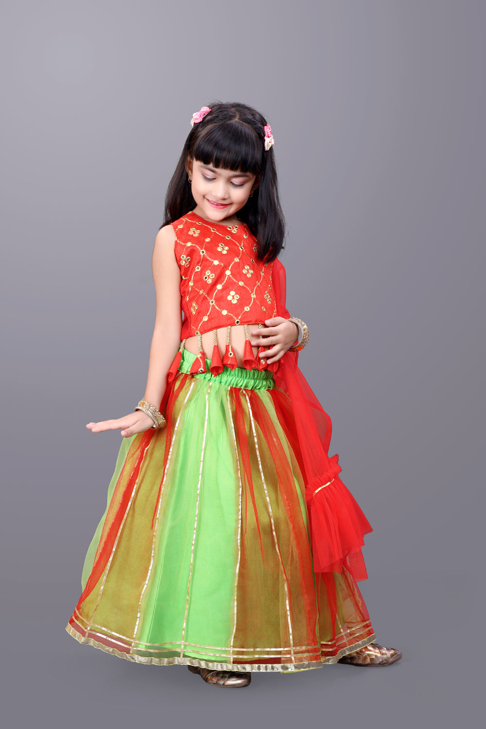Girls Party Wear Lehenga, Choli and Dupatta Set