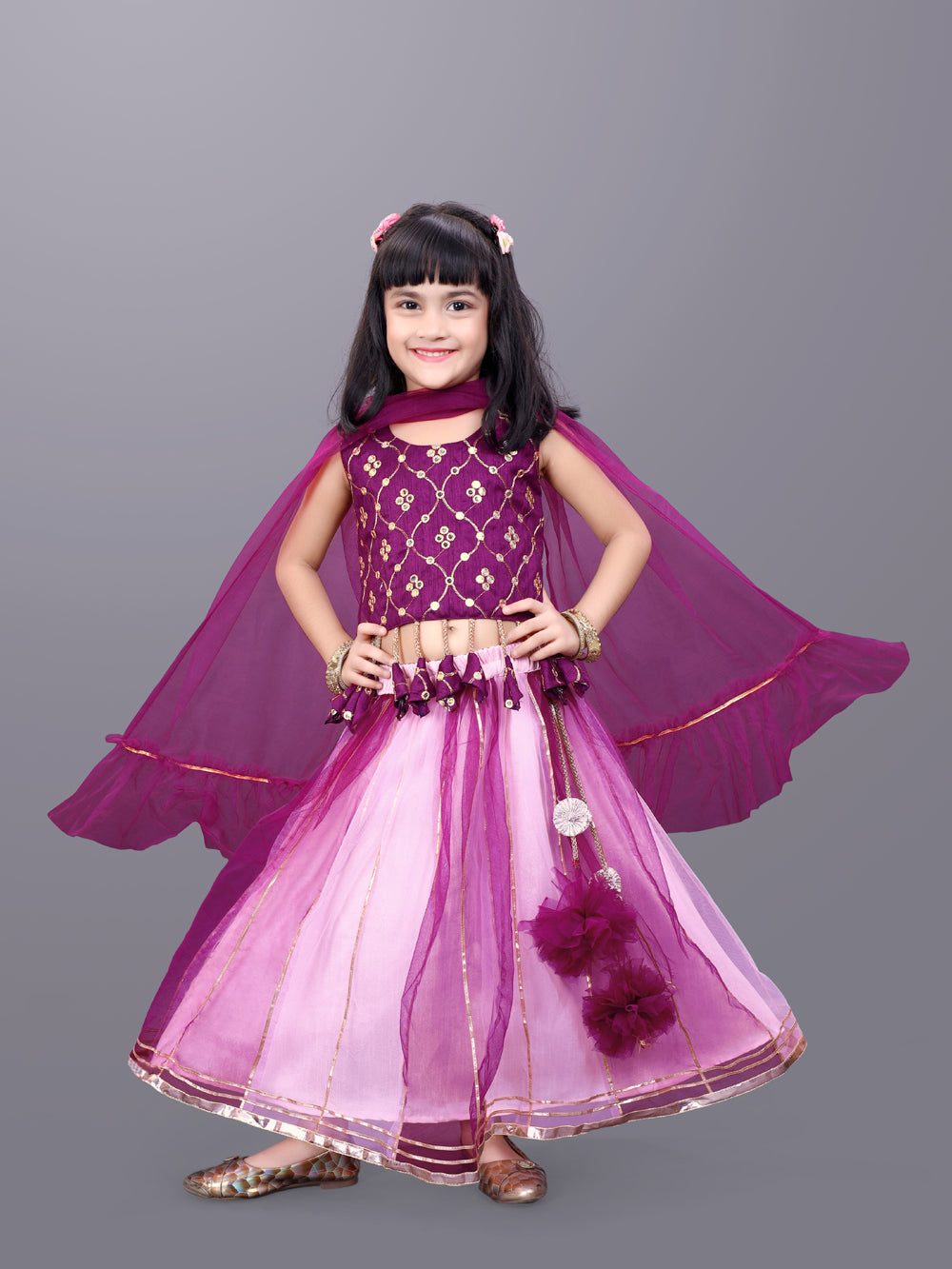 Girls Party Wear Lehenga, Choli and Dupatta Set