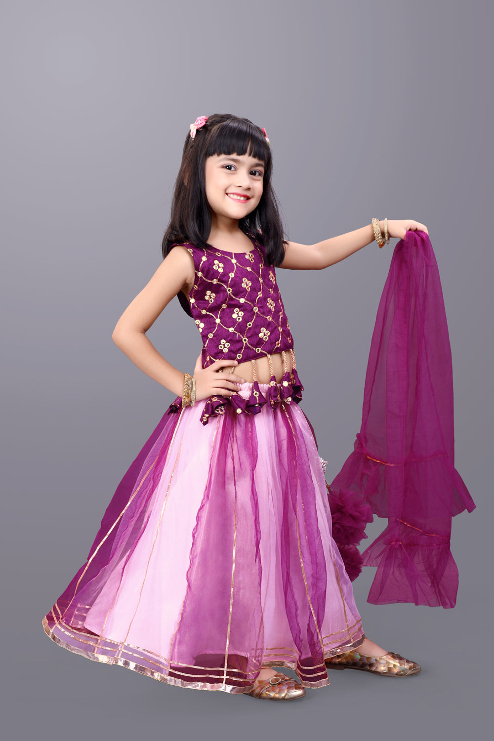 Girls Party Wear Lehenga, Choli and Dupatta Set