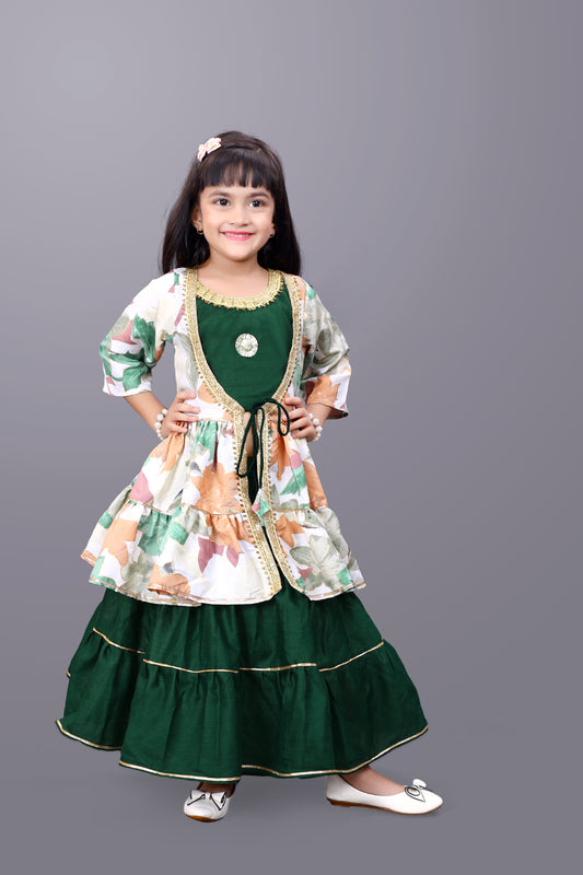 Girls Lehenga Choli Ethnic Wear Printed Lehenga & Crop Top