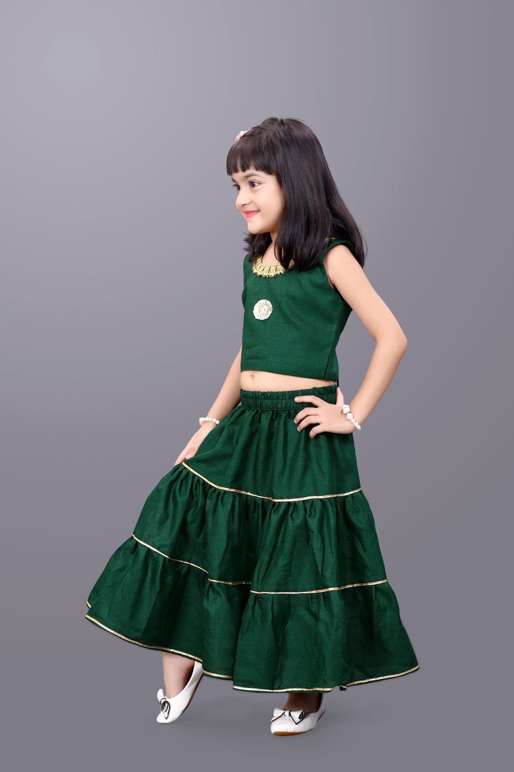 Girls Lehenga Choli Ethnic Wear Printed Lehenga & Crop Top