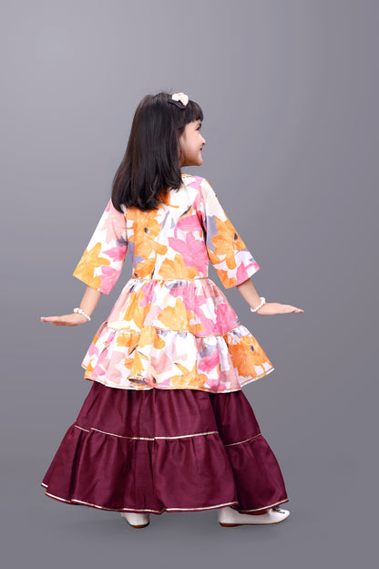 Girls Lehenga Choli Ethnic Wear Printed Lehenga & Crop Top