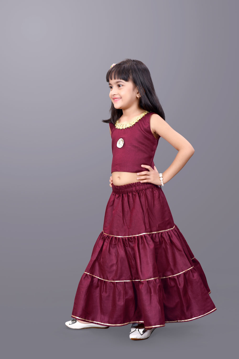 Girls Lehenga Choli Ethnic Wear Printed Lehenga & Crop Top