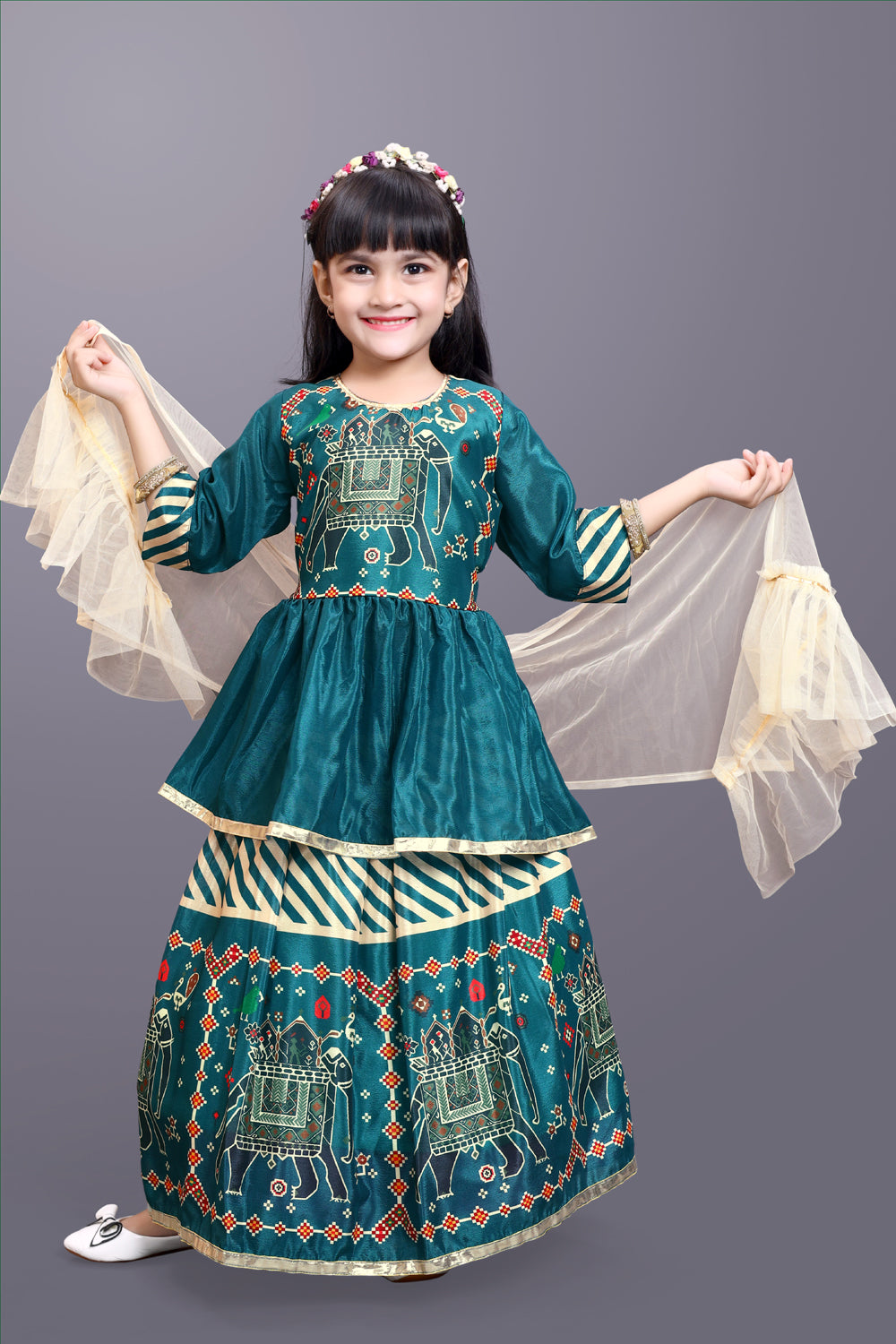 Girls Digital Print Lehenga Choli and Dupatta Set