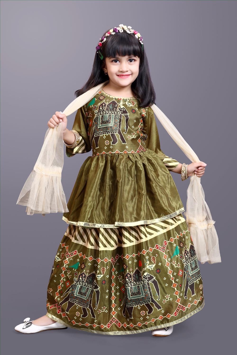 Girls Digital Print Lehenga Choli and Dupatta Set
