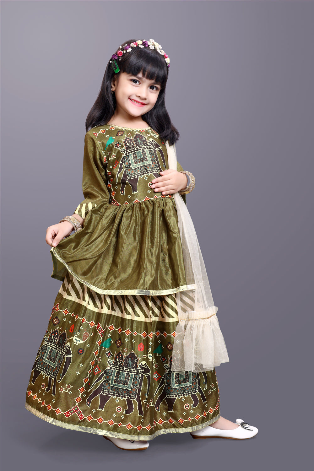 Girls Digital Print Lehenga Choli and Dupatta Set