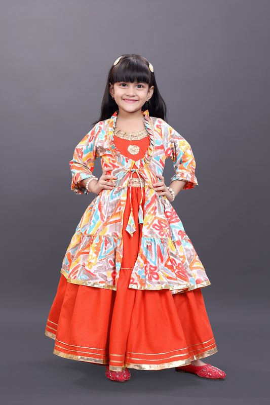 Girls Festive & Party Ethnic Jacket, Blouse and Palazzo Set