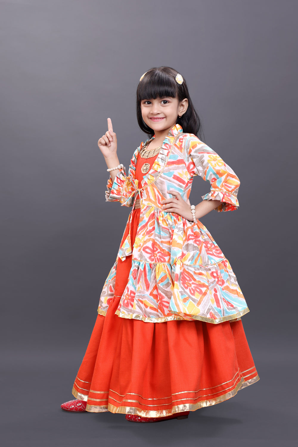 Girls Festive & Party Ethnic Jacket, Blouse and Palazzo Set