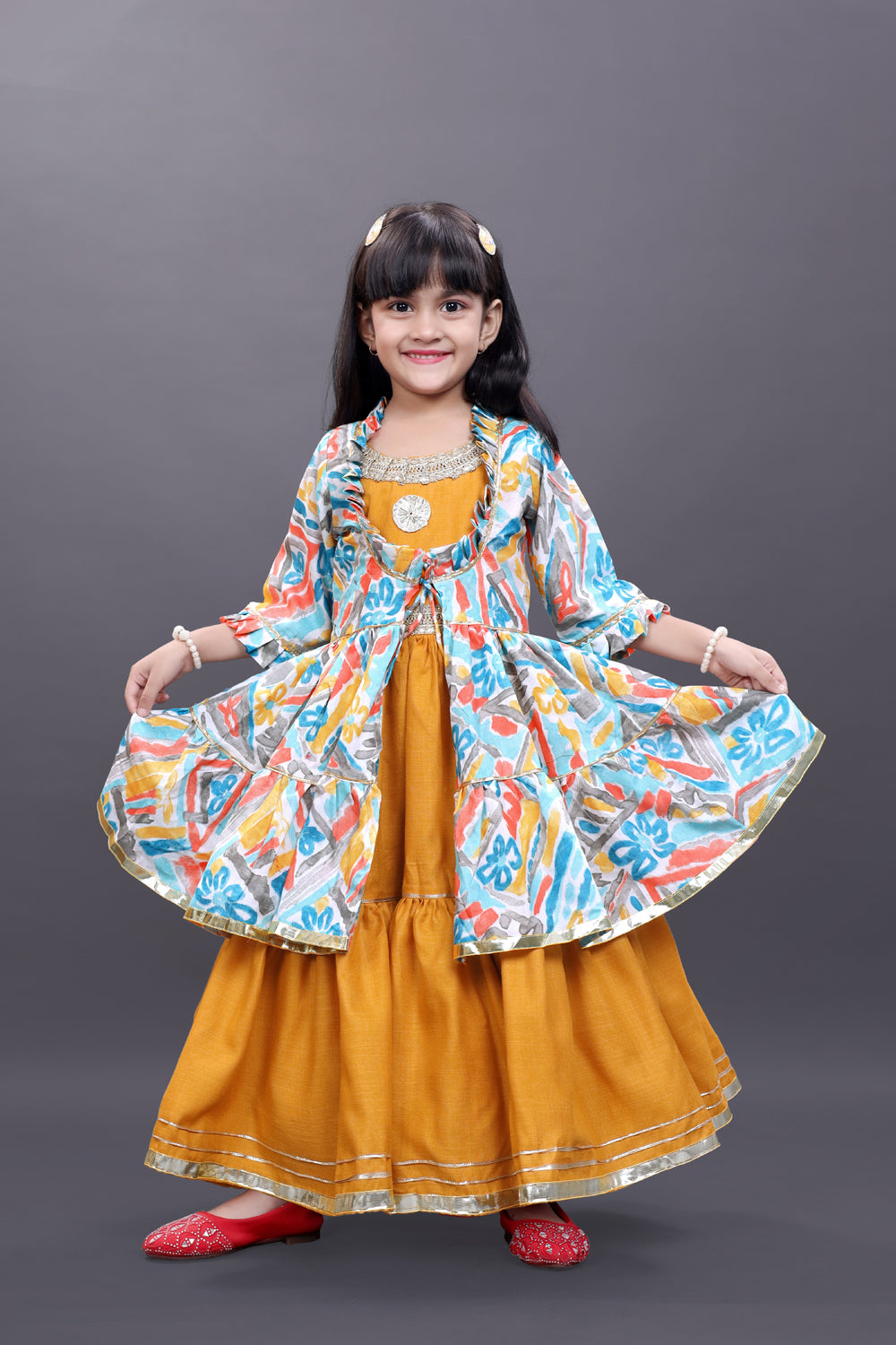 Girls Festive & Party Ethnic Jacket, Blouse and Palazzo Set