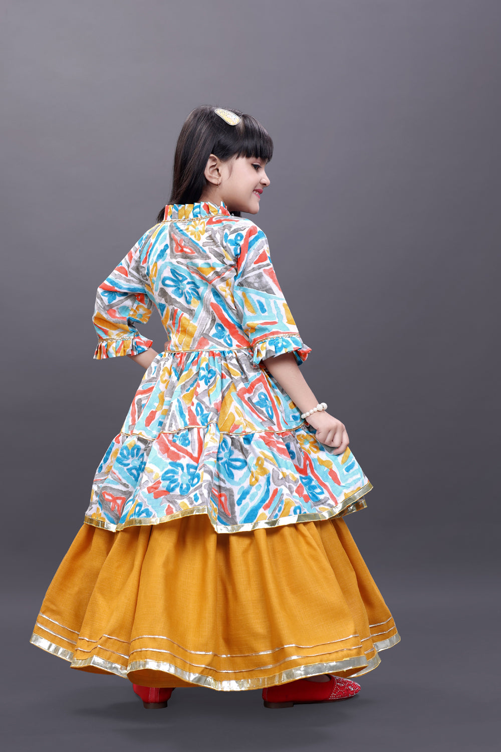 Girls Festive & Party Ethnic Jacket, Blouse and Palazzo Set
