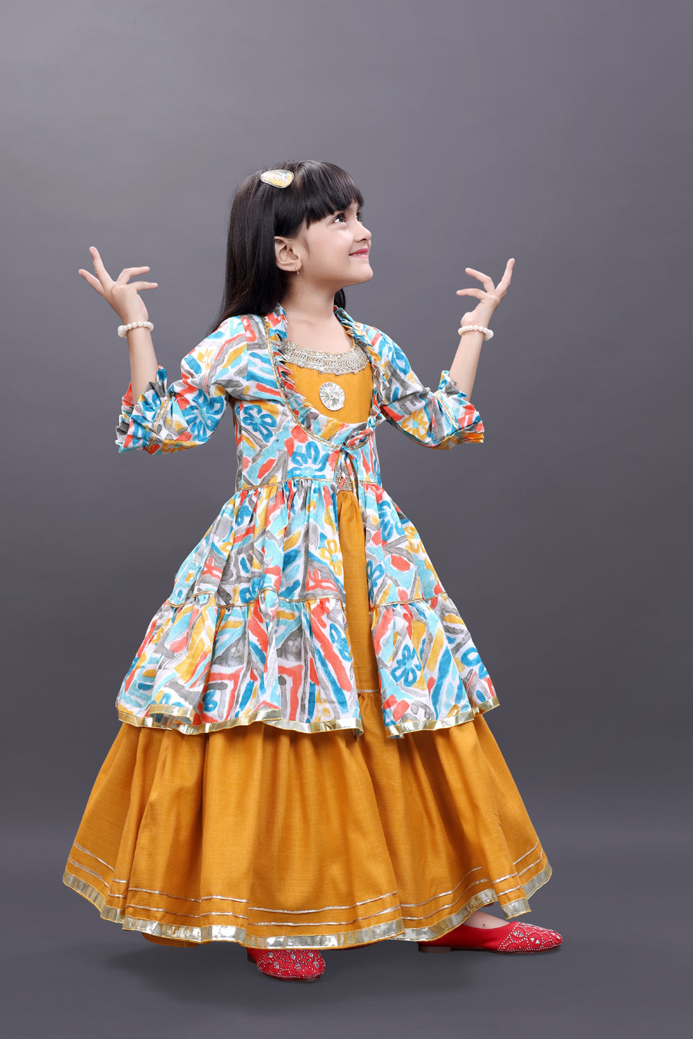 Girls Festive & Party Ethnic Jacket, Blouse and Palazzo Set