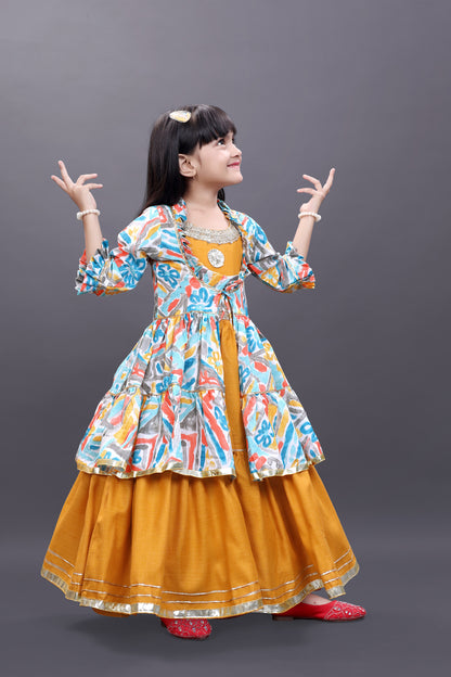 Girls Festive & Party Ethnic Jacket, Blouse and Palazzo Set