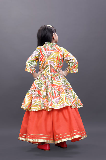 Girls Festive & Party Ethnic Jacket, Blouse and Palazzo Set