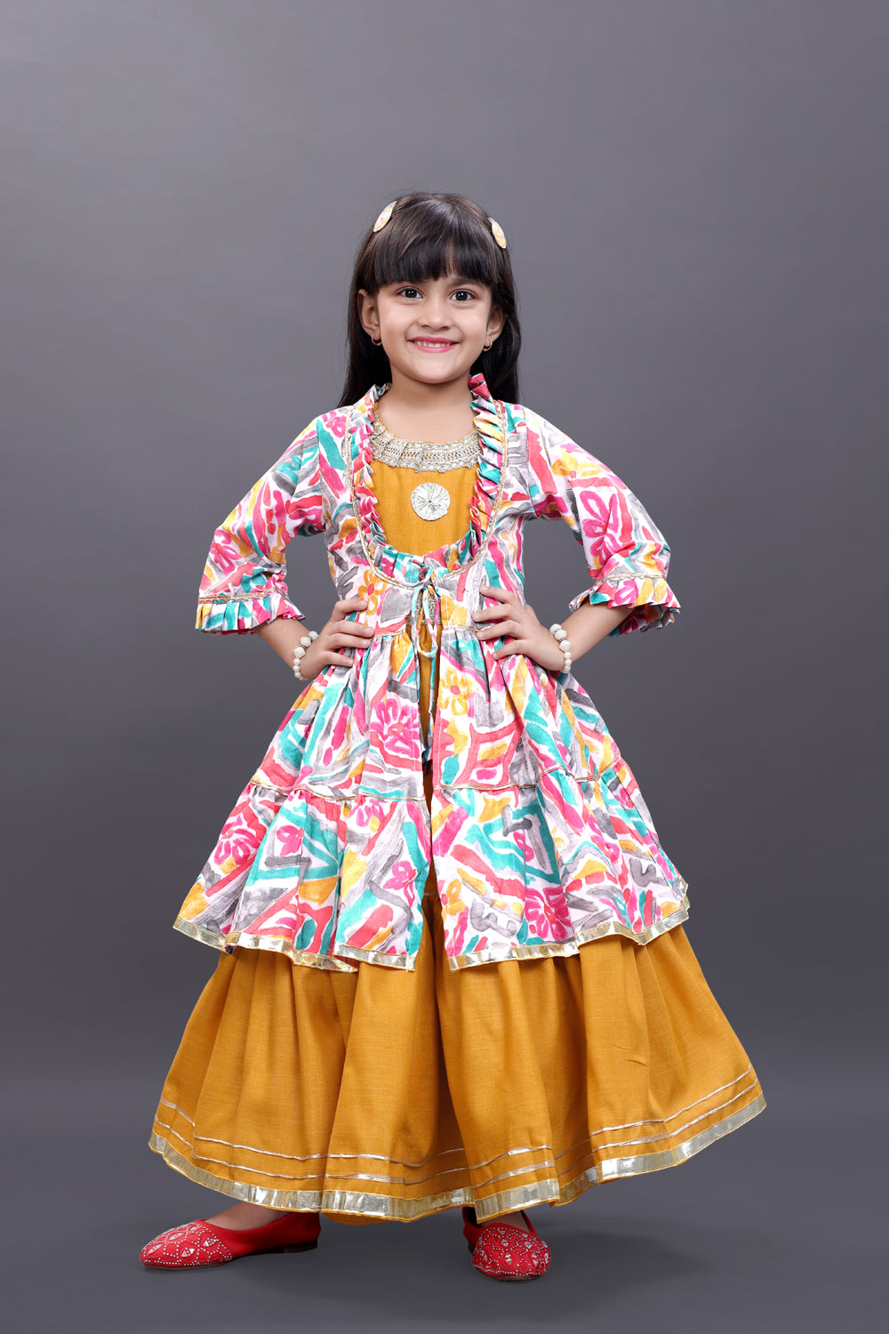 Girls Festive & Party Ethnic Jacket, Blouse and Palazzo Set
