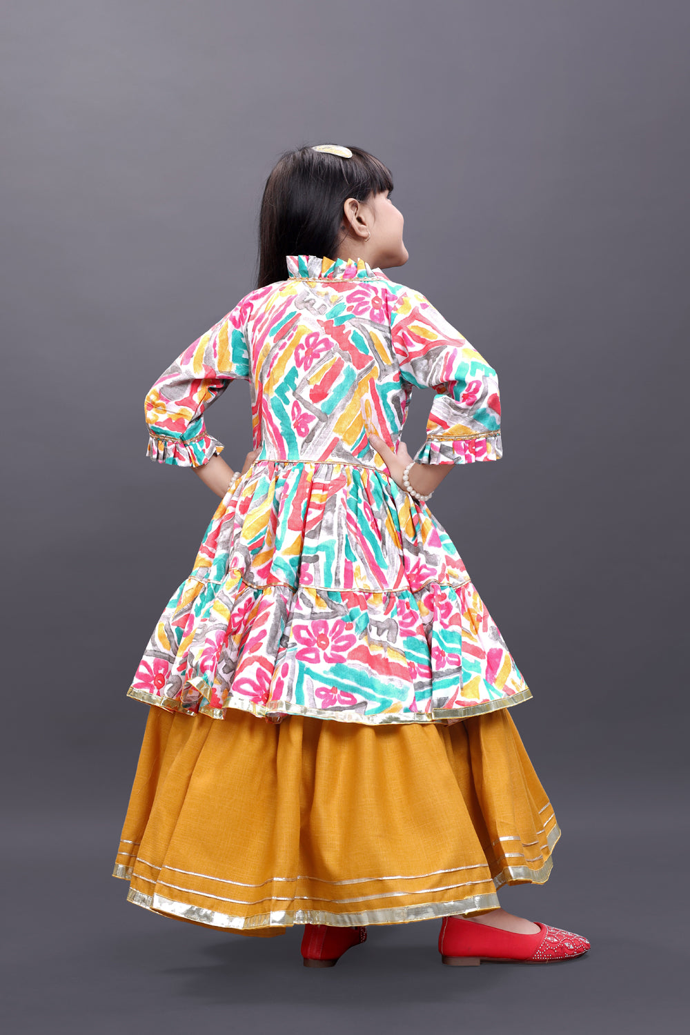 Girls Festive & Party Ethnic Jacket, Blouse and Palazzo Set
