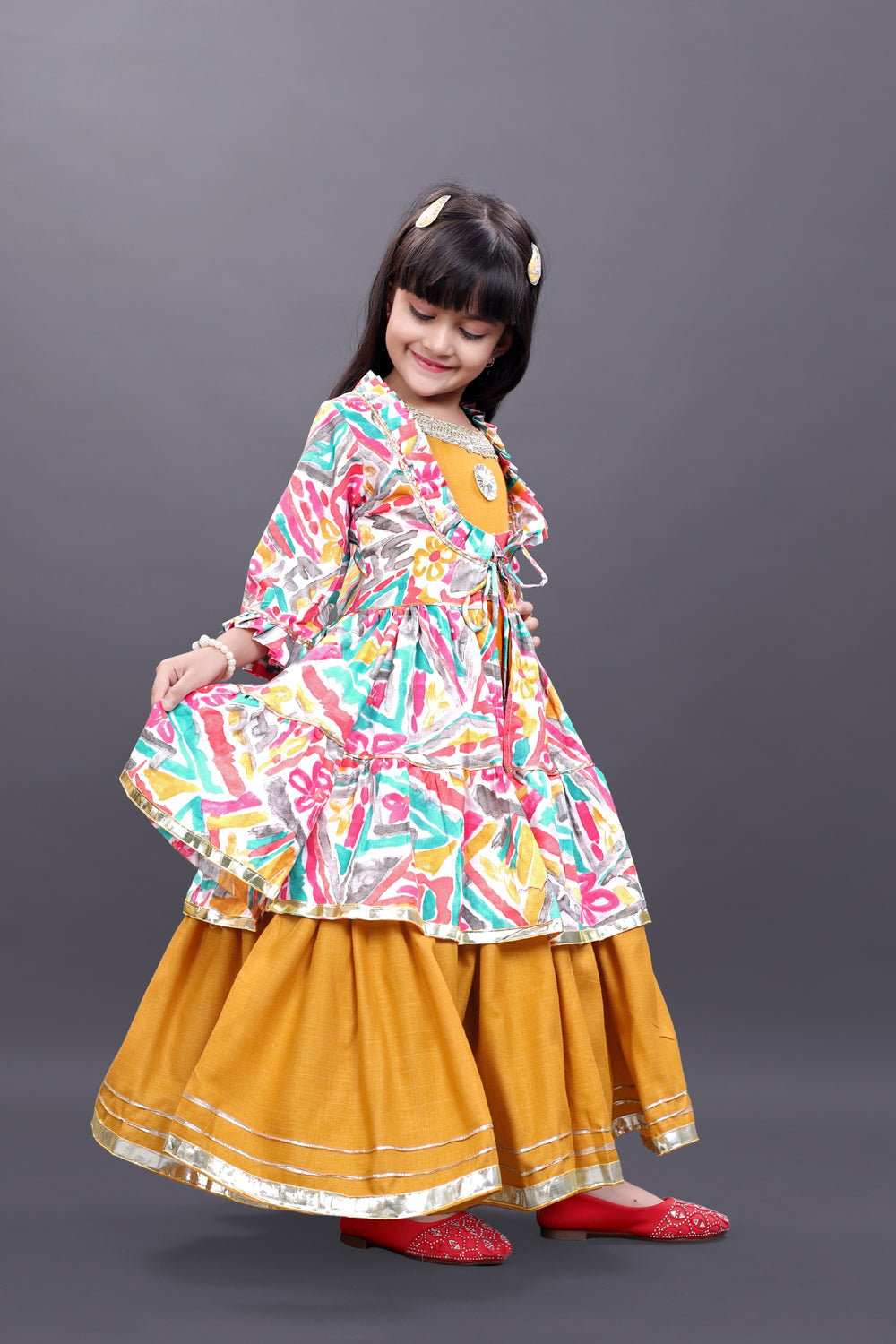 Girls Festive & Party Ethnic Jacket, Blouse and Palazzo Set