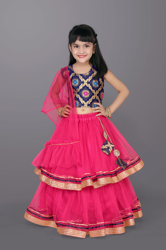 Girls Frill Design Lehenga Choli with Dupatta Set